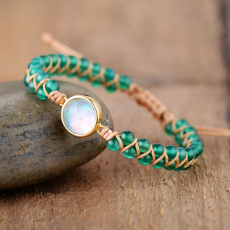 Pulsera Trenzada de Piedras Naturales para Mujer ónix verde