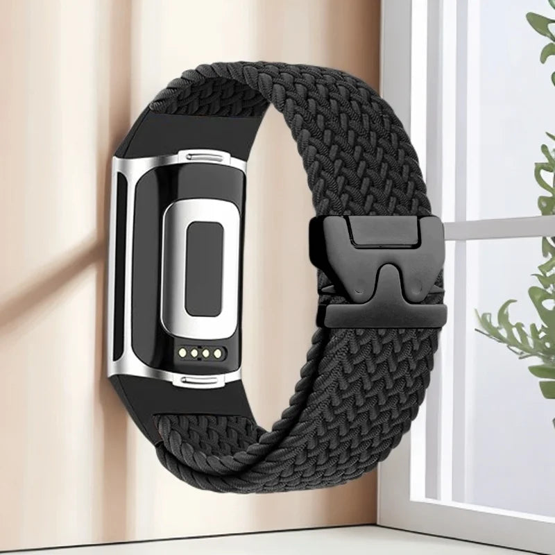 Pulsera trenzada para reloj Fitbit Charge 5, Charge 6 negro