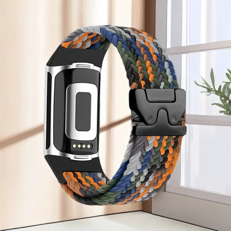 Pulsera trenzada para reloj Fitbit Charge 5, Charge 6 naranja azul verde