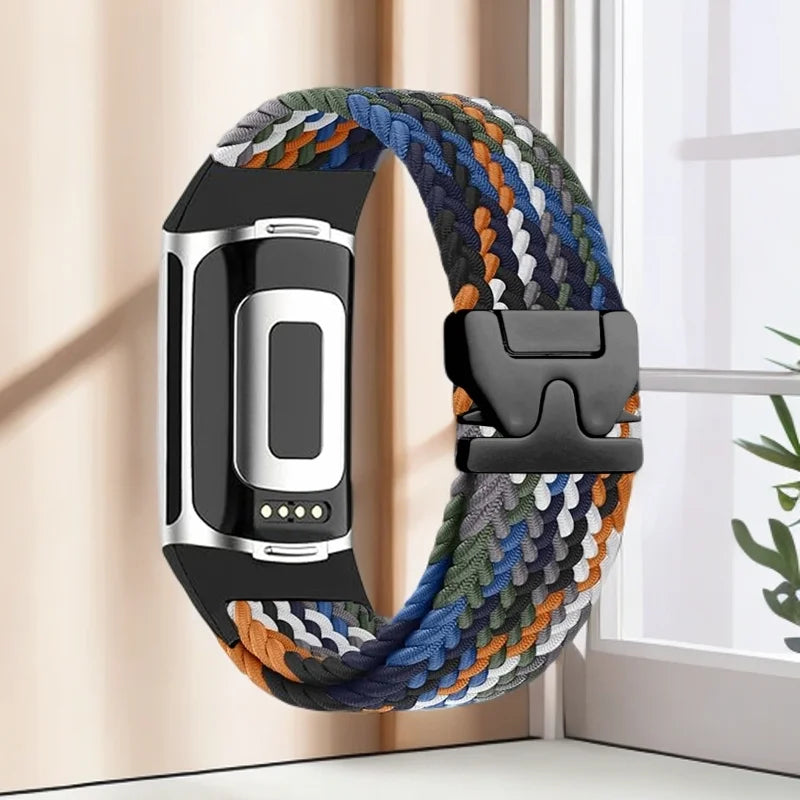 Pulsera trenzada para reloj Fitbit Charge 5, Charge 6 negro naranja azul