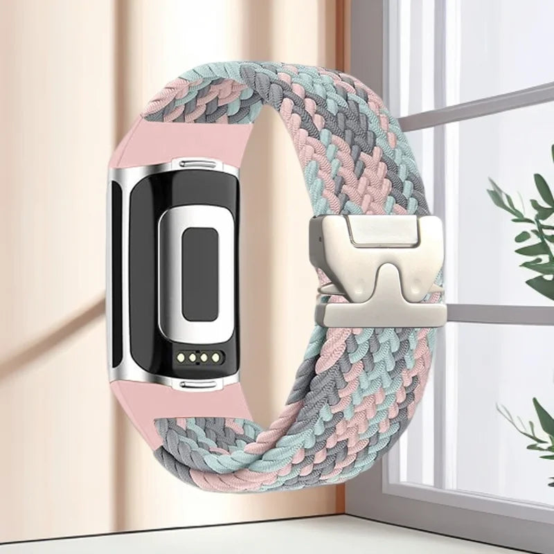 Pulsera trenzada para reloj Fitbit Charge 5, Charge 6 rosa gris