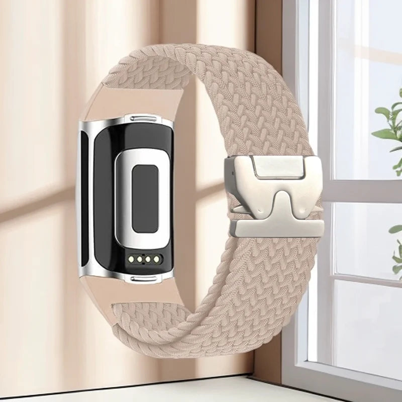 Pulsera trenzada para reloj Fitbit Charge 5, Charge 6 beige
