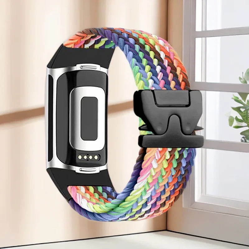 Pulsera trenzada para reloj Fitbit Charge 5, Charge 6 arcoíris
