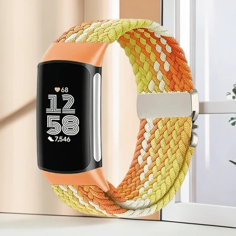 Pulsera trenzada para reloj Fitbit Charge 5, Charge 6 naranja amarillo