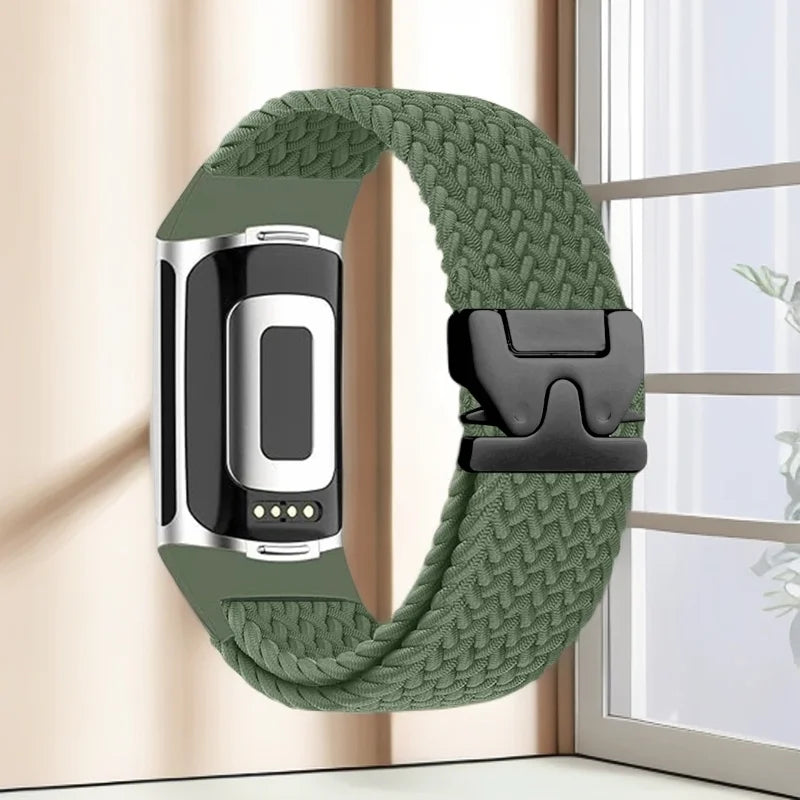 Pulsera trenzada para reloj Fitbit Charge 5, Charge 6 verde