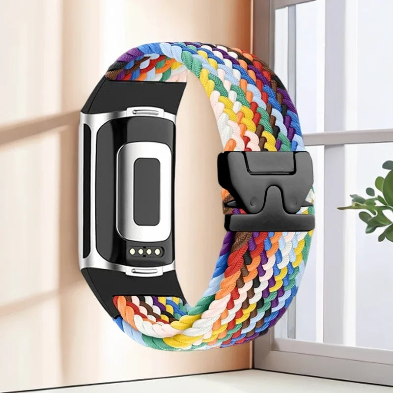 Pulsera trenzada para reloj Fitbit Charge 5, Charge 6 arcoíris