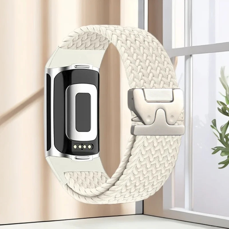 Pulsera trenzada para reloj Fitbit Charge 5, Charge 6 blanco