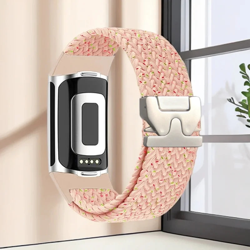 Pulsera trenzada para reloj Fitbit Charge 5, Charge 6 rosa