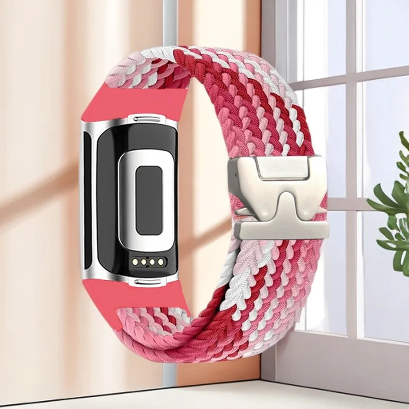 Pulsera trenzada para reloj Fitbit Charge 5, Charge 6 rojo rosa