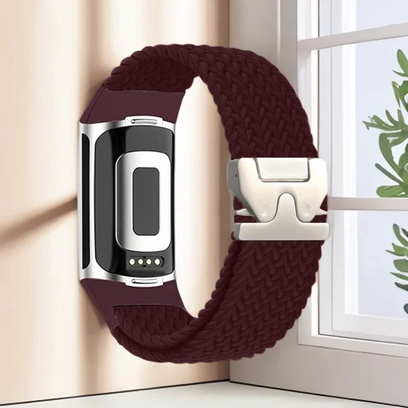 Pulsera trenzada para reloj Fitbit Charge 5, Charge 6 burdeos