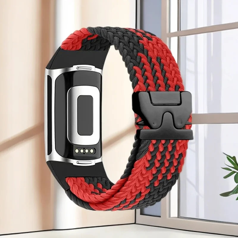 Pulsera trenzada para reloj Fitbit Charge 5, Charge 6 rojo negro