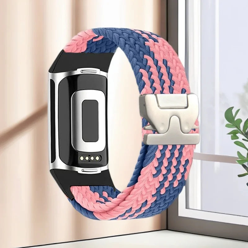 Pulsera trenzada para reloj Fitbit Charge 5, Charge 6 rosa azul