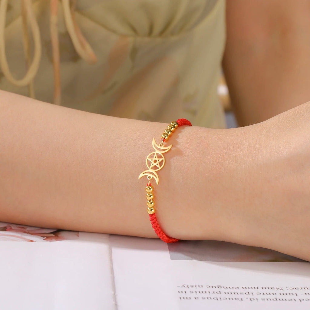Pulsera Trenzada Triple Luna Brujería Pulsera Wicca roja