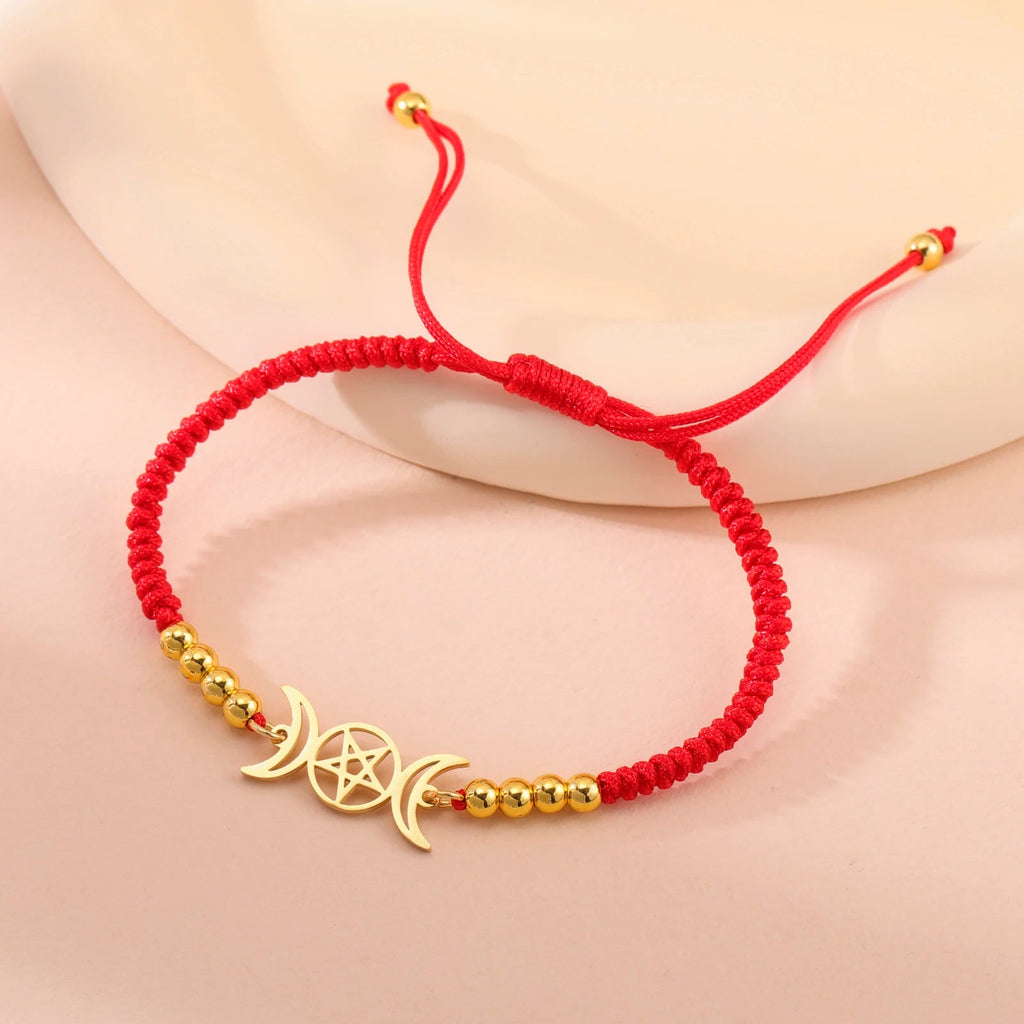 Pulsera Trenzada Triple Luna Brujería Pulsera Wicca roja