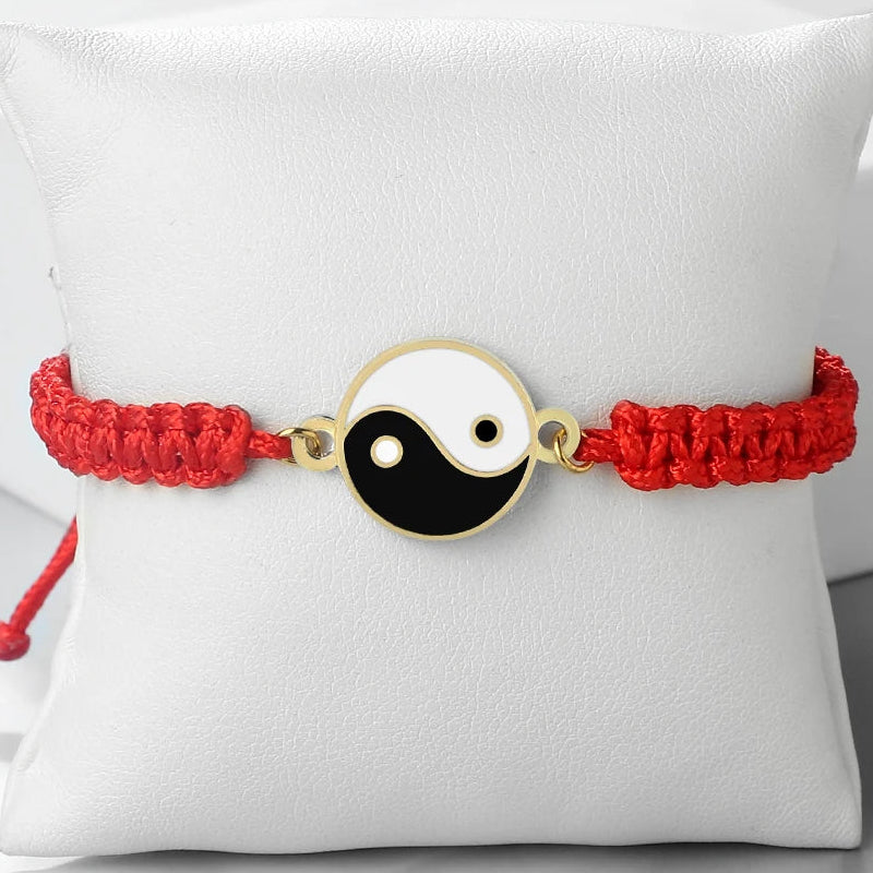 Pulsera Trenzada Yin Yang rojo y oro