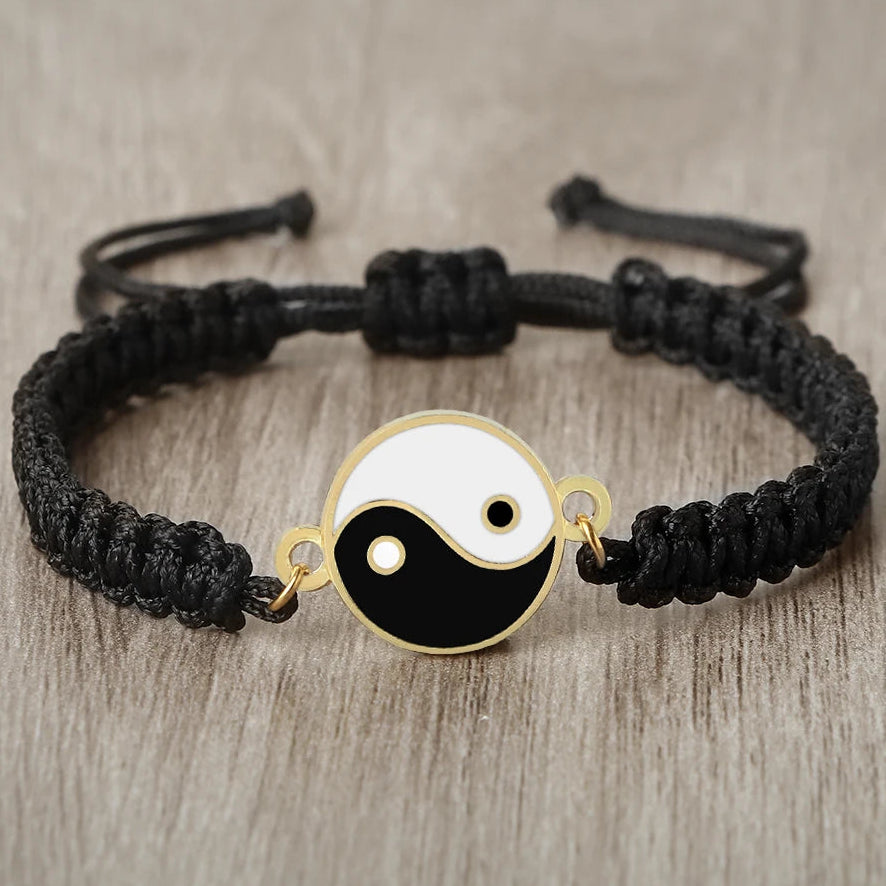 Pulsera Trenzada Yin Yang negro y oro