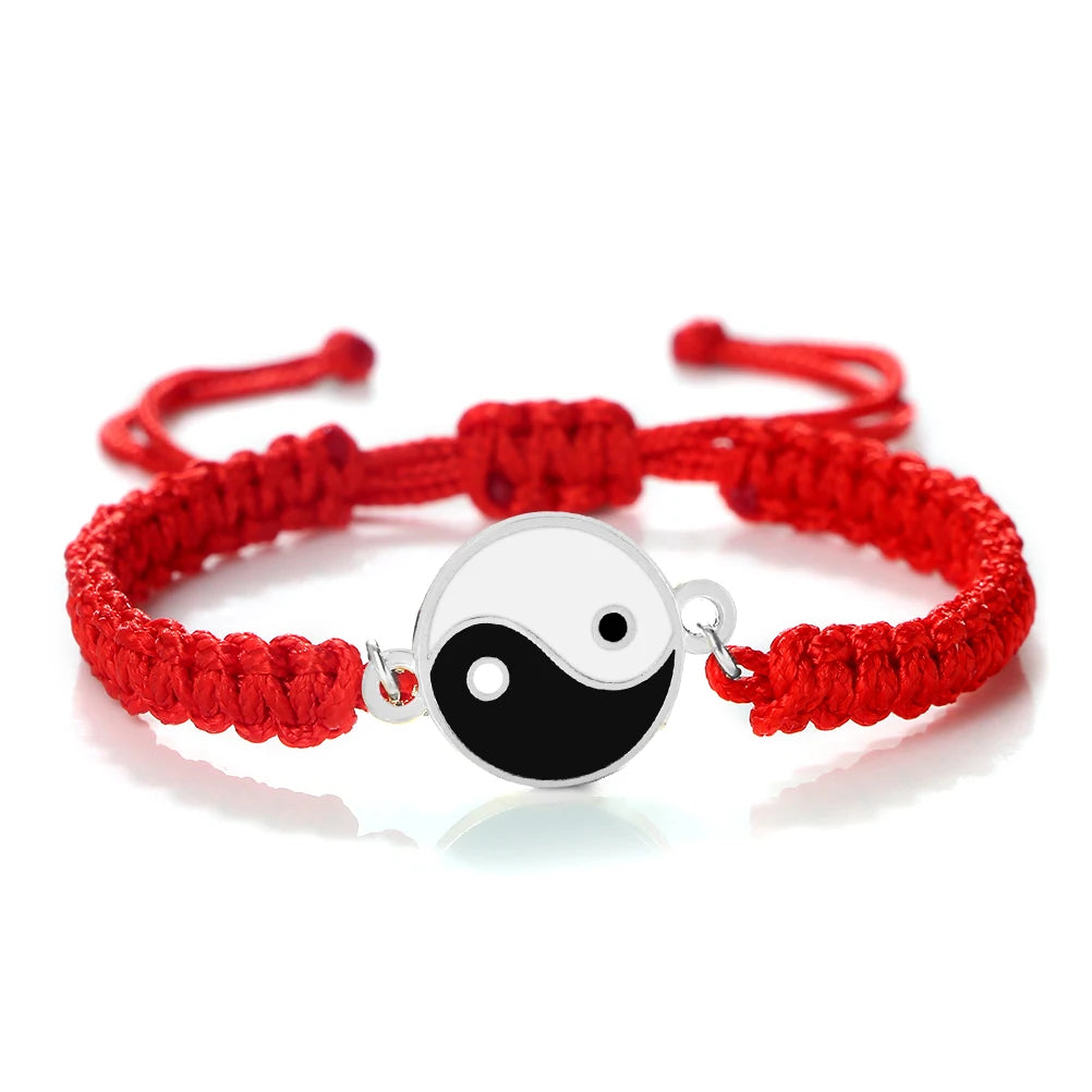 Pulsera Trenzada Yin Yang rojo y plata