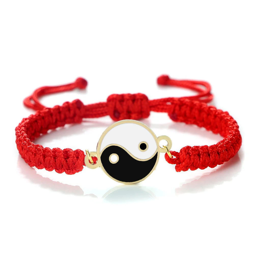 Pulsera Trenzada Yin Yang rojo y oro