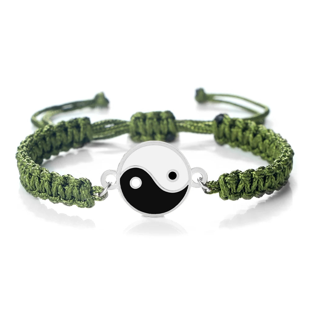 Pulsera Trenzada Yin Yang verde y plata