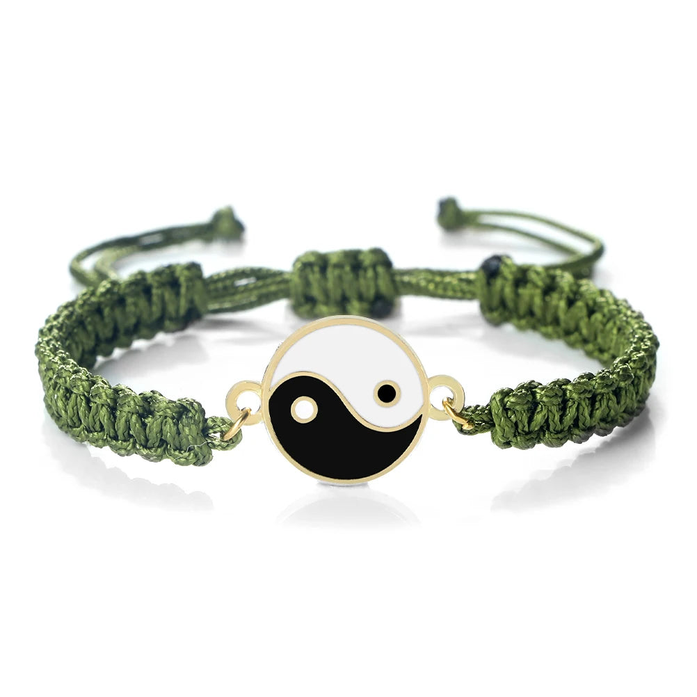 Pulsera Trenzada Yin Yang verde y oro