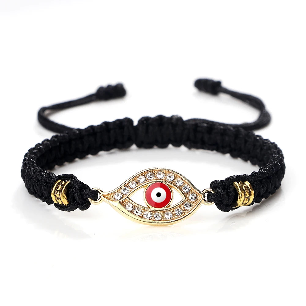 Pulsera Trenzada de Circonio Ojo Turco Mal Negro Oro