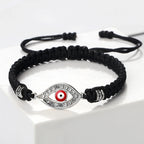 Pulsera Trenzada de Circonio Ojo Turco Mal Negro Plata