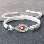 Pulsera Trenzada de Circonio Ojo Turco Mal Blanco Plata