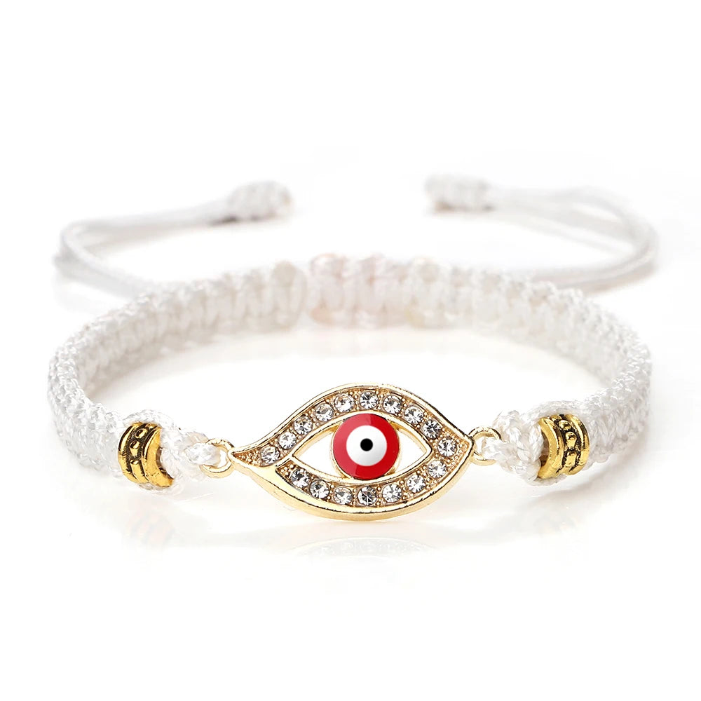 Pulsera Trenzada de Circonio Ojo Turco Mal Blanco Oro