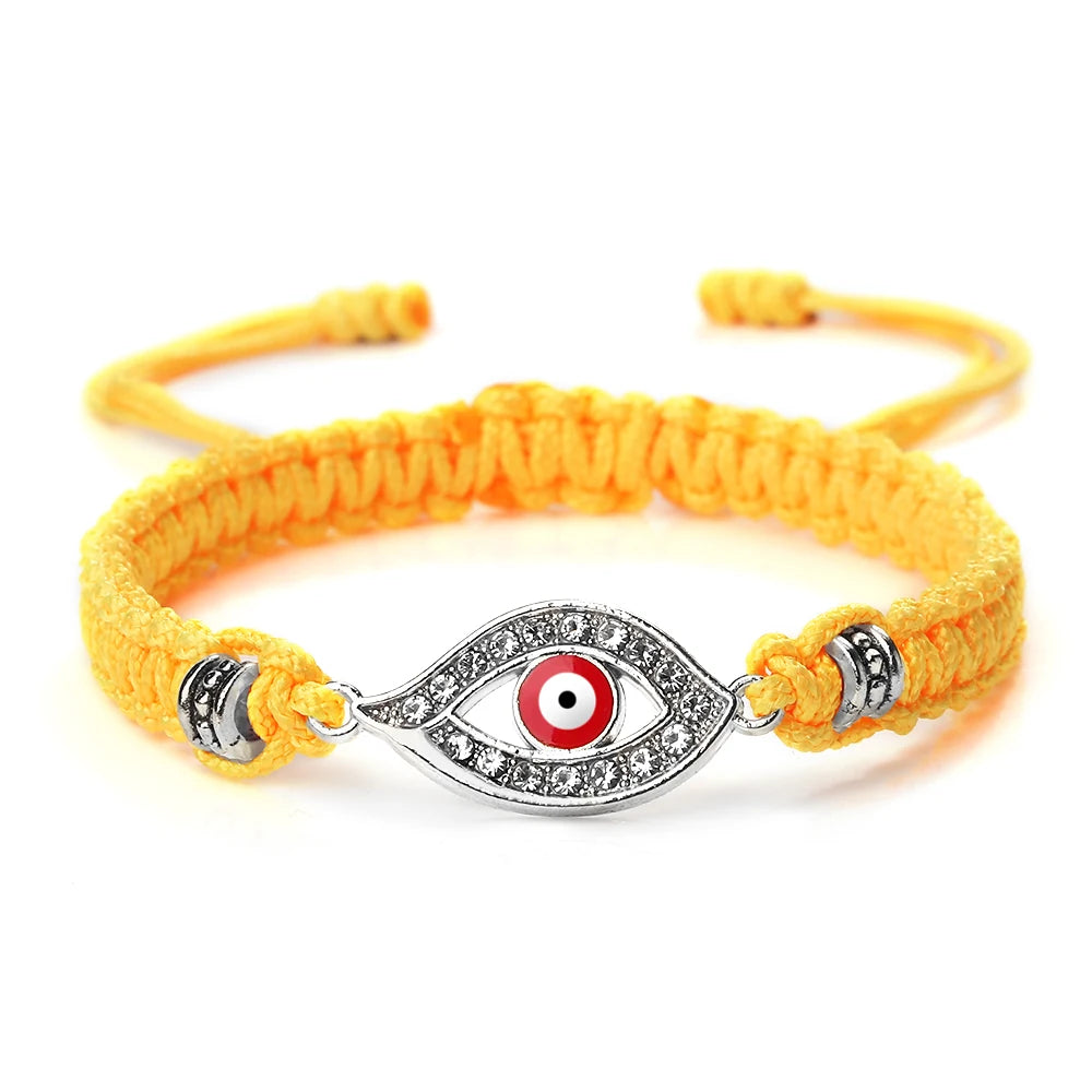 Pulsera Trenzada de Circonio Ojo Turco Mal Amarillo Plata