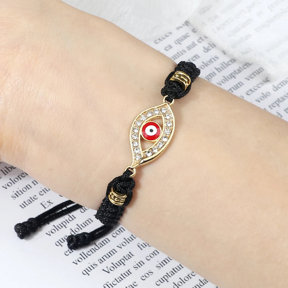 Pulsera Trenzada de Circonio Ojo Turco Mal Negro Plata