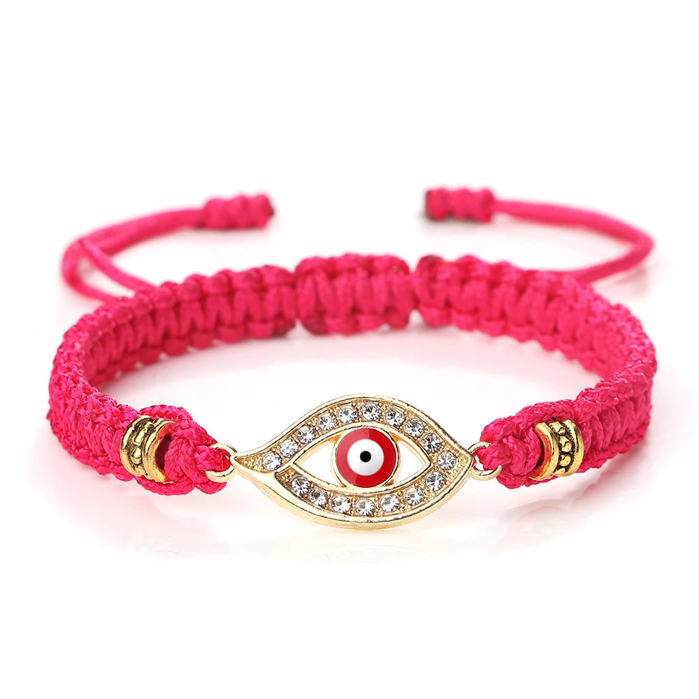 Pulsera Trenzada de Circonio Ojo Turco Mal Rosa Oro