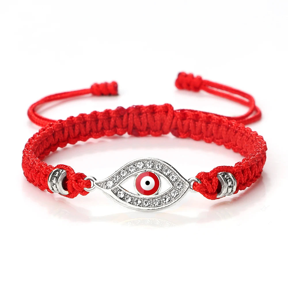 Pulsera Trenzada de Circonio Ojo Turco Mal Rojo Plata