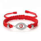 Pulsera Trenzada de Circonio Ojo Turco Mal Rojo Plata
