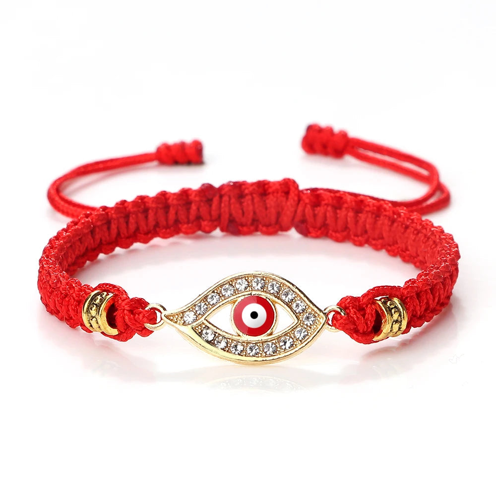 Pulsera Trenzada de Circonio Ojo Turco Mal Rojo Oro