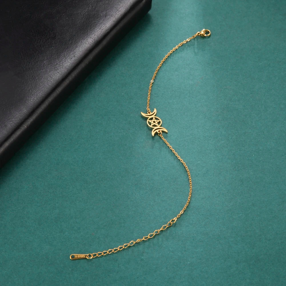 Pulsera Triple Luna Hechicería Pulsera Wicca oro