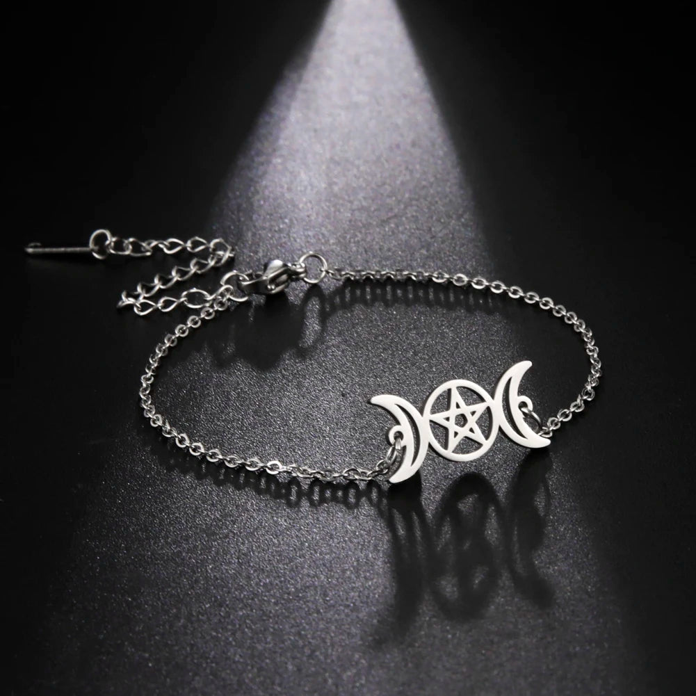 Pulsera Triple Luna Hechicería Pulsera Wicca plata
