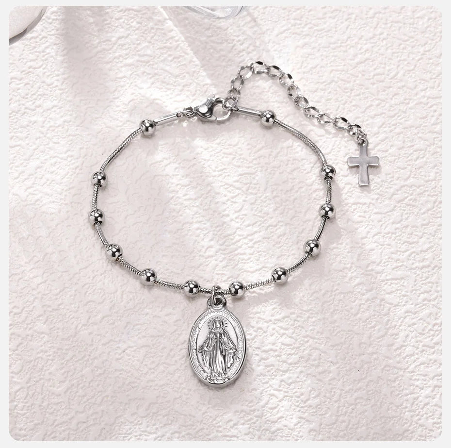 Pulsera Virgen María Pulsera Cristiana de plata