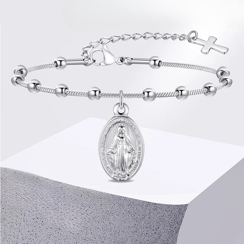 Pulsera Virgen María Pulsera Cristiana de plata