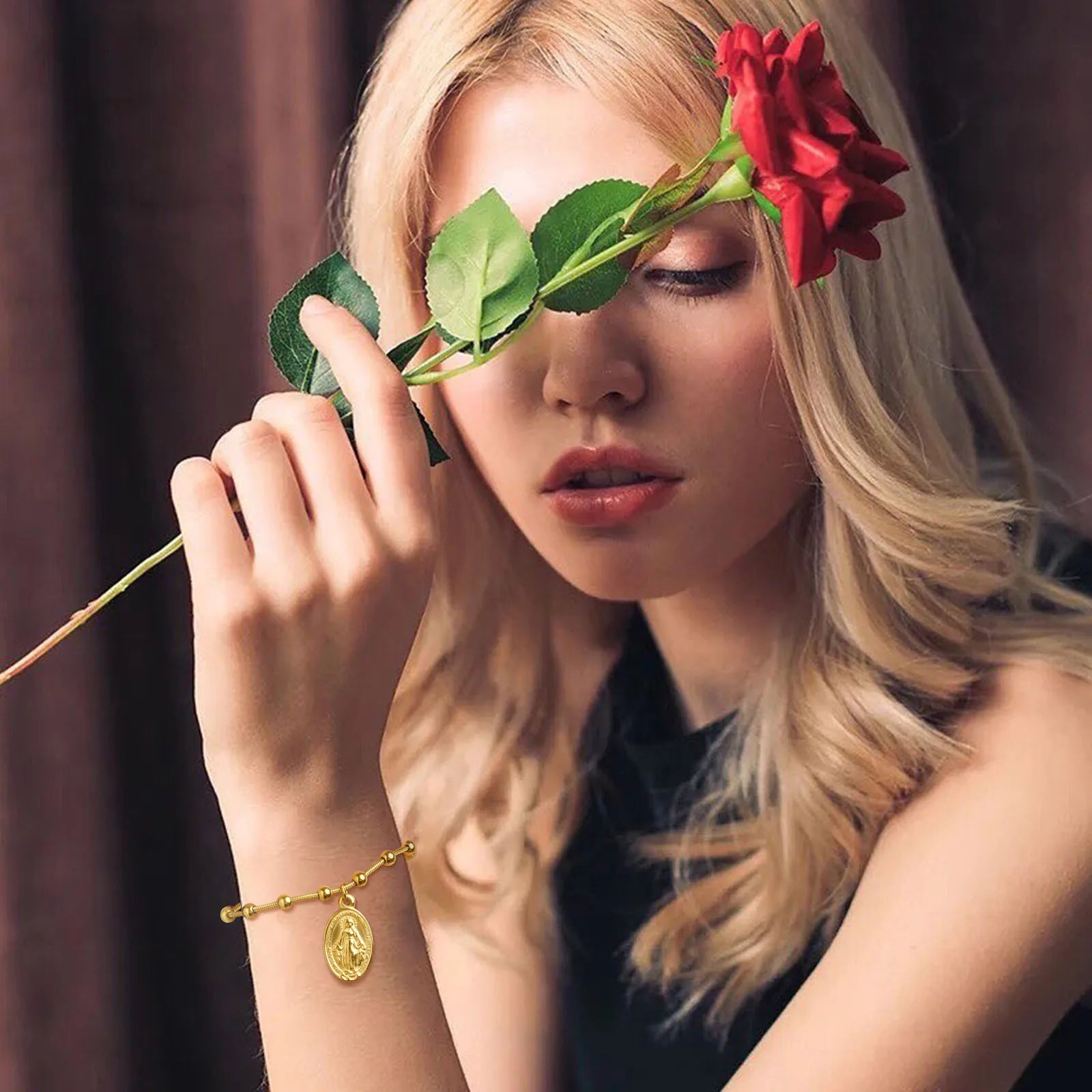 Pulsera Virgen María Pulsera Cristiana de oro