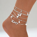 Tobilleras Infinito de Estilo Bohemio (lote de 5) plata