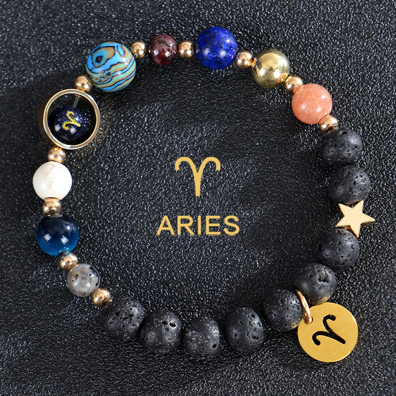 Pulseras de Piedra de Lava 12 Constelaciones Signos Astrológicos del Zodiaco aries