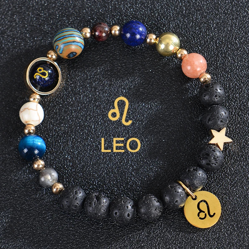 Pulseras de Piedra de Lava 12 Constelaciones Signos Astrológicos del Zodiaco león