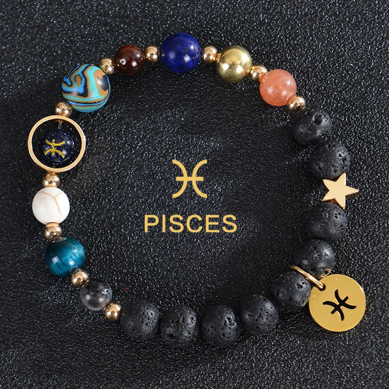 Pulseras de Piedra de Lava 12 Constelaciones Signos Astrológicos del Zodiaco piscis