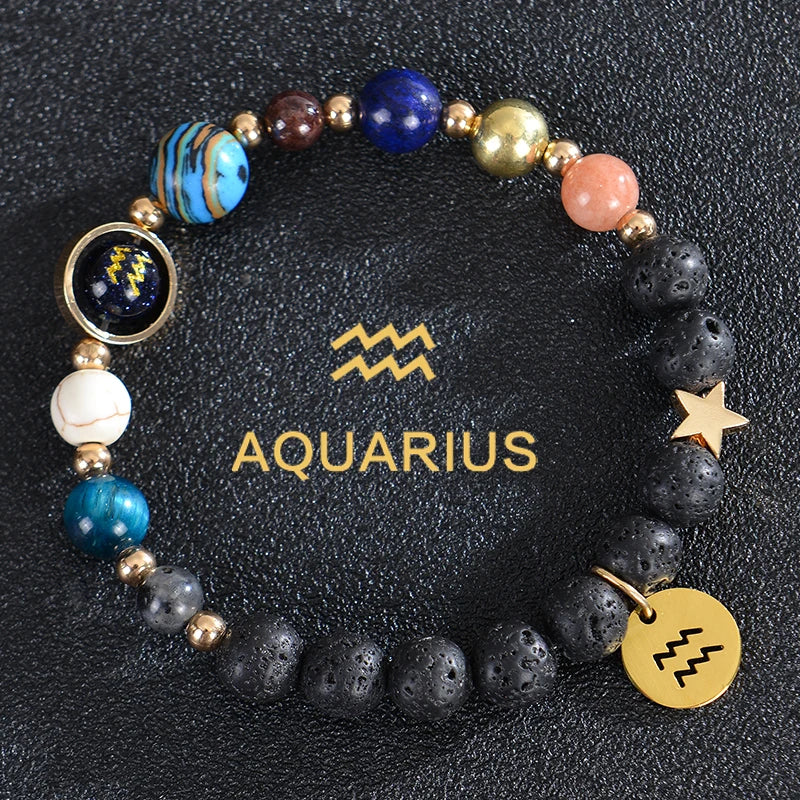 Pulseras de Piedra de Lava 12 Constelaciones Signos Astrológicos del Zodiaco acuario