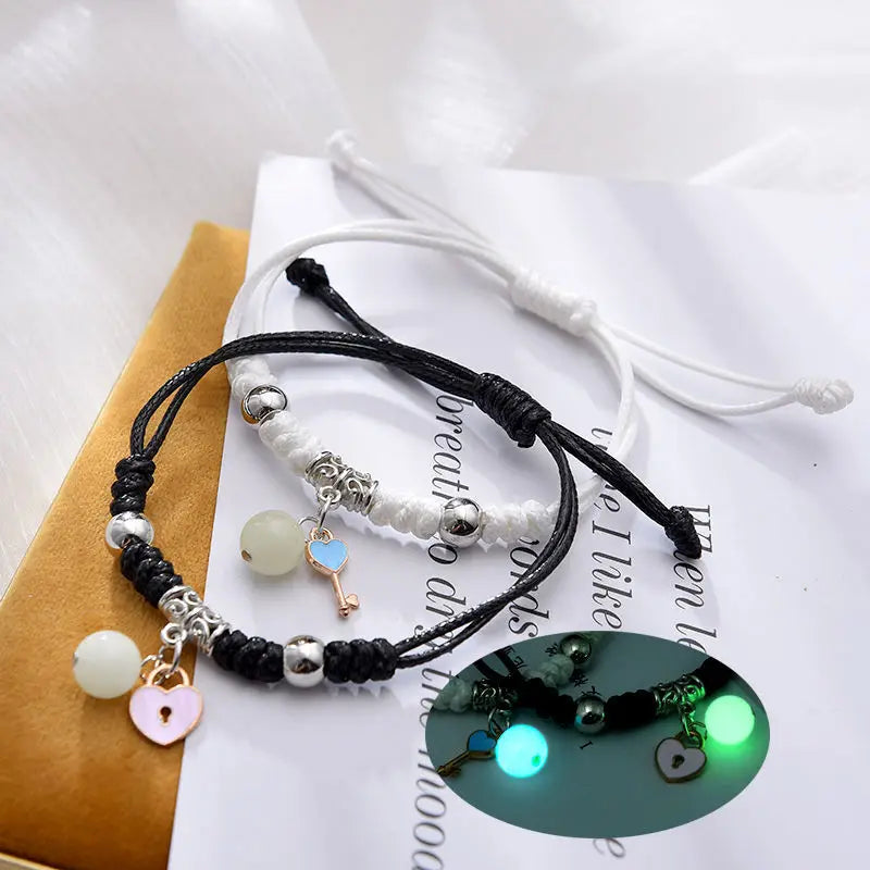 Pulseras para Parejas con Perla Luminosa Pulsera Corazón y Llave 1