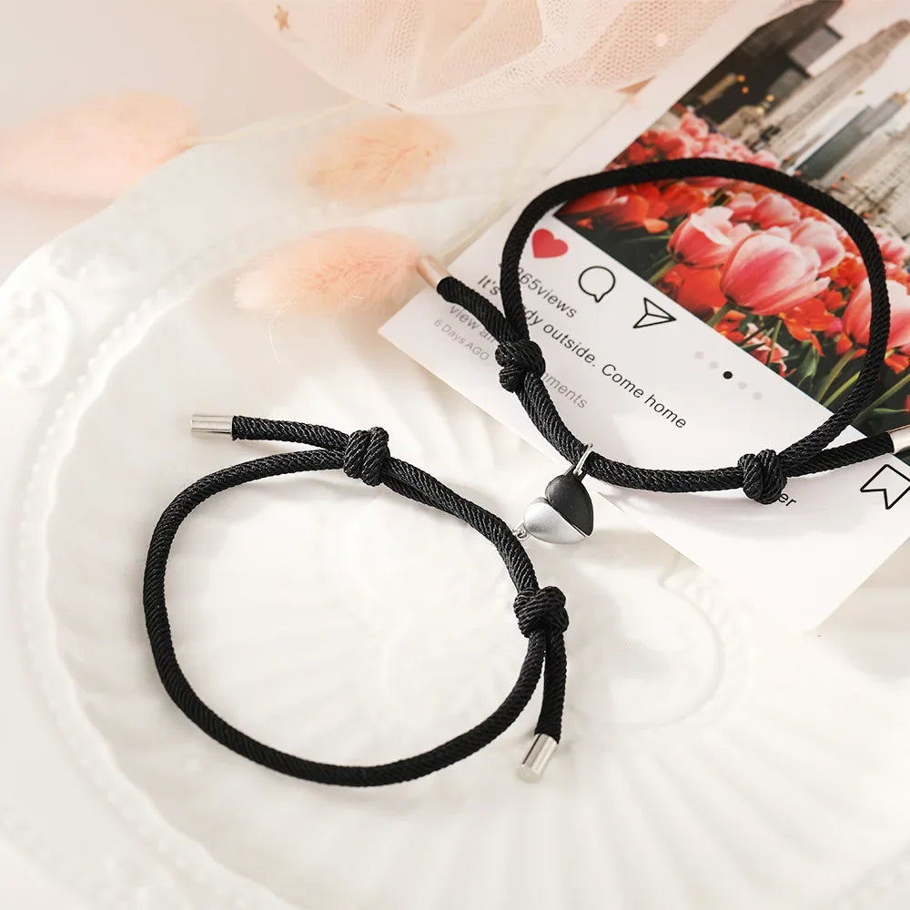 Pulseras para Parejas de Amigos Pulsera de Corazón Magnético
