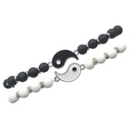 Pulseras para Parejas Gourmette Separables Yin Yang en Piedras Naturales Negro y Blanco