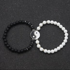 Pulseras para Parejas Gourmette Separables Yin Yang en Piedras Naturales Negro y Blanco