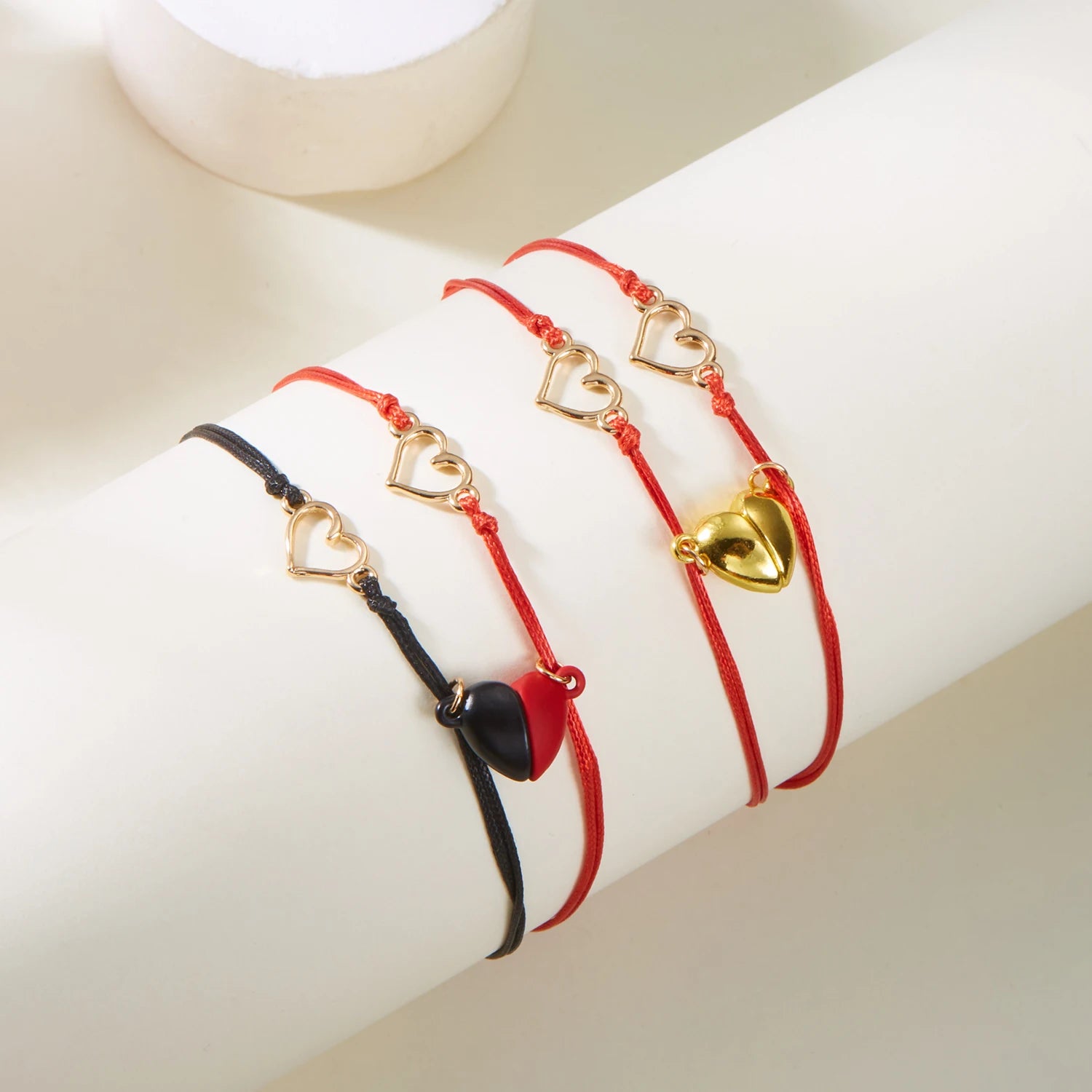 Pulseras para Parejas Pulsera Magnética Corazón y Electrocardiograma rojo y rojo