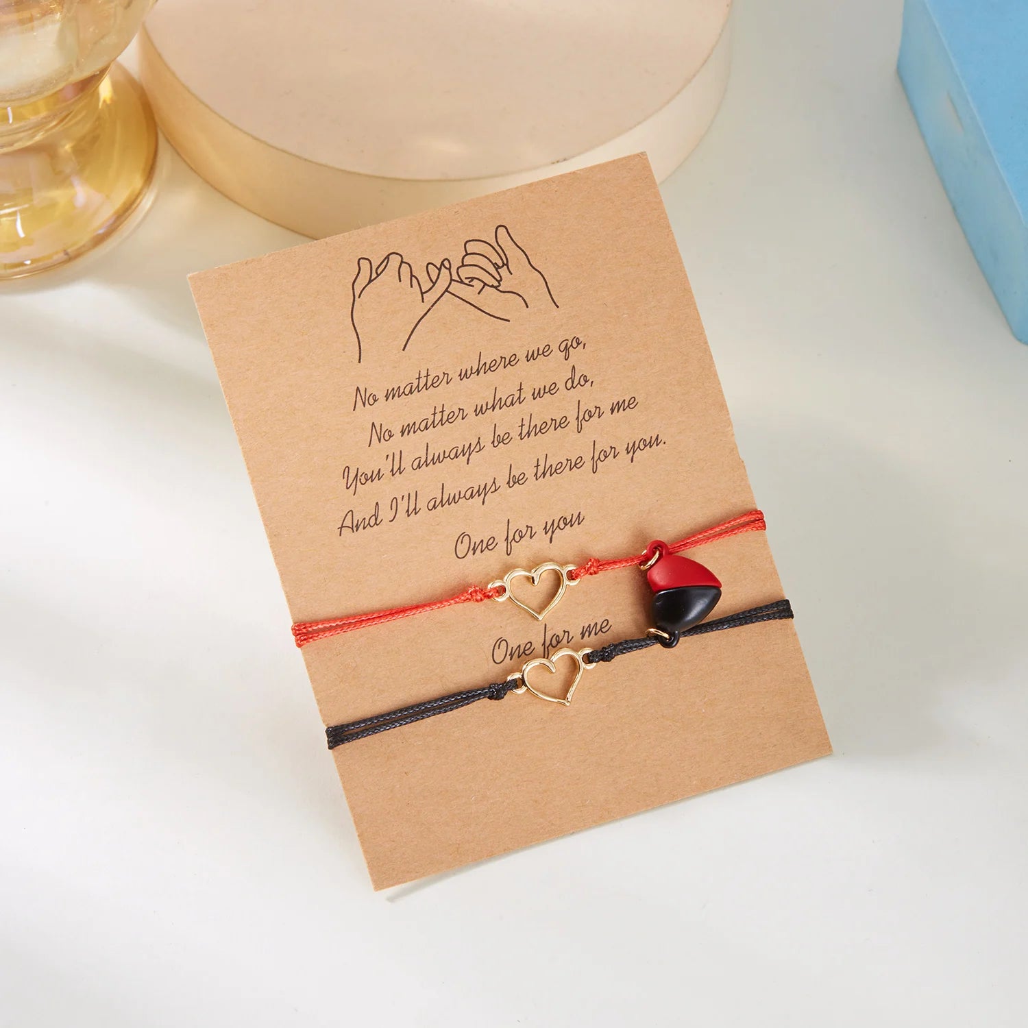 Pulseras para Parejas Pulsera Magnética Corazón y Electrocardiograma rojo y negro